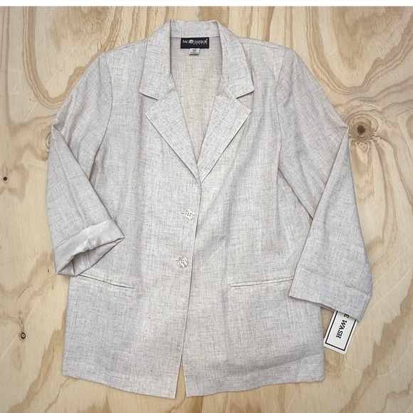 Sage Harbor Petite Jackets & Blazers - Sage Harbor Petite Blazer Flax Beige 2 Button 3/4 Sleeve Size 12P NWT Y2K